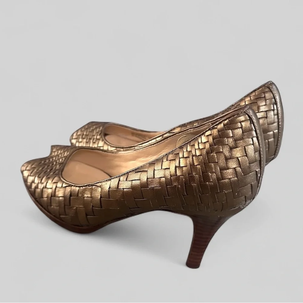 Cole Haan Nike‎ Air Gold Bronze Woven Leather Heels Pumps Womens 7.5